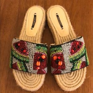 Zara Watermelon Beaded Slides Espadrille Sandals